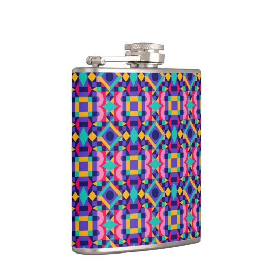 Metallic flask with vibrant geometric pattern  heupfles (Rechts)