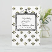 Metallic Fleur de lis (Goud) Bruiloft Kaart (Staand voorkant)