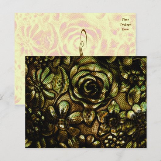 Metallic Floral≤1 Briefkaart Sjabloon (Voorkant / Achterkant)