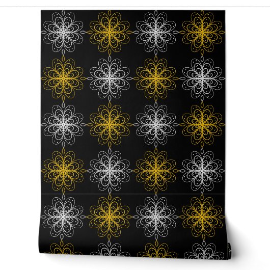 Metallic flower tile gray background behang (Afrollen)
