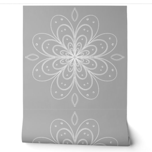 Metallic flower tile gray background behang (Afrollen)