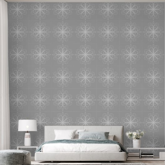 Metallic flower tile gray background behang (Slaapkamer)
