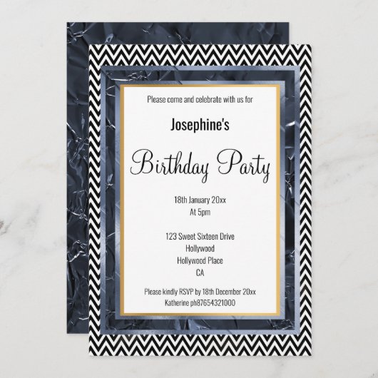 METALLIC FOLIE BLUE LAYER CHEVRON BIRTHDAY KAART (Voorkant / Achterkant)