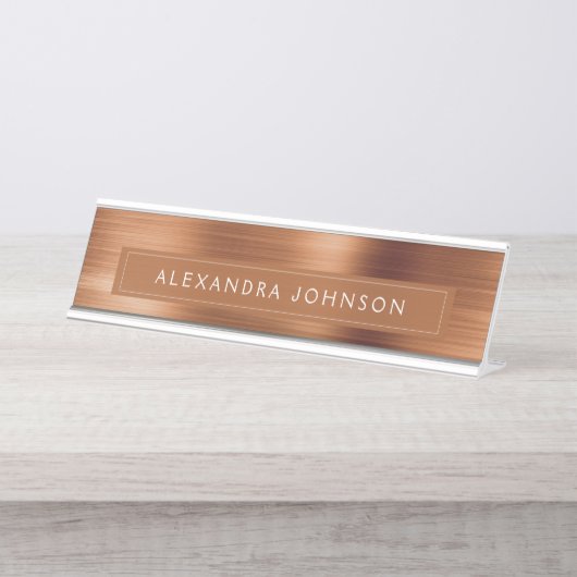 Metallic Folie koper Moderne Elegant Business Bureau Naambordje (Voorkant)