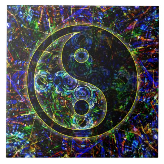 Metallic Future Urban Landscape Yin Yang Symbol Tegeltje (Voorkant)