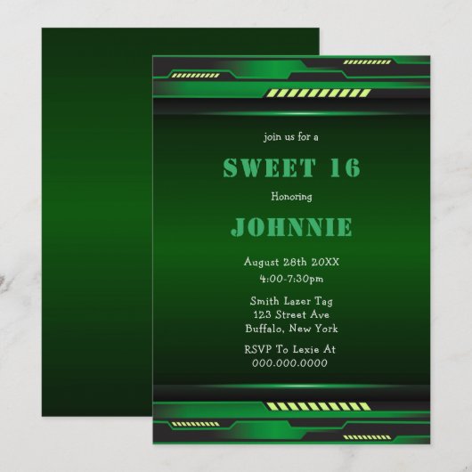 Metallic Futuristic Sweet 16 Birthday Party Invite (Voorkant / Achterkant)