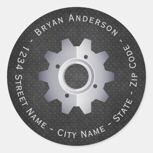 Metallic - Gear Mechanic Return-adreslabel Ronde Sticker (Voorkant)