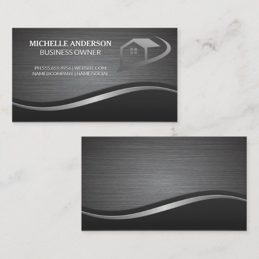 Metallic geborsteld en Wave achtergrond | Onroeren Visitekaartje (Voorkant / Achterkant)