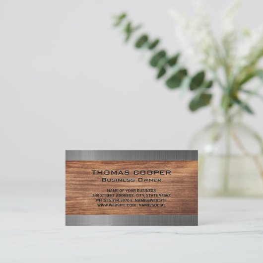 Metallic geborsteld | houtversiering visitekaartje (Staand voorkant)