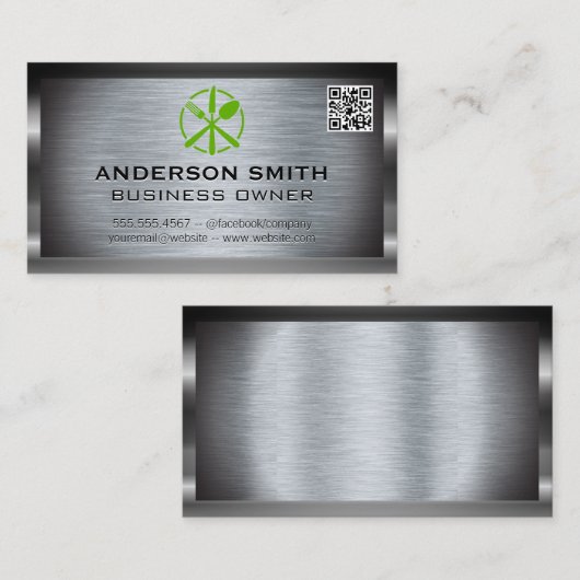 Metallic geborsteld keukengerei | QR-code Visitekaartje (Voorkant / Achterkant)
