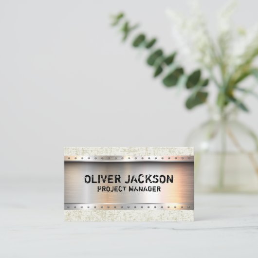 Metallic geborsteld | klinknagels | Grunge-structu Visitekaartje (Staand voorkant)