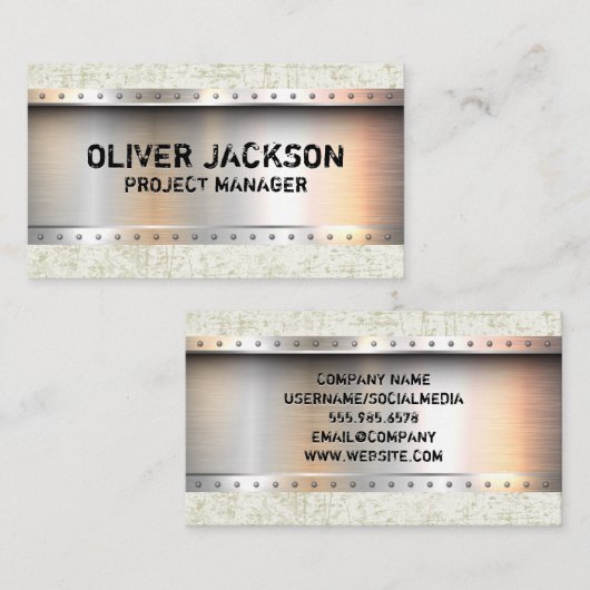 Metallic geborsteld | klinknagels | Grunge-structu Visitekaartje (Voorkant / Achterkant)