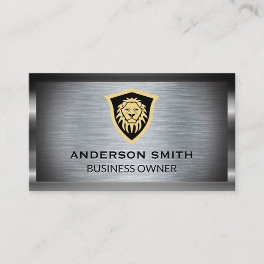 Metallic geborsteld leeuwenschild visitekaartje (Voorkant)