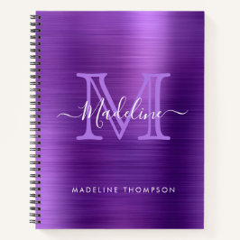 Metallic geborsteld Paars modern Script-monogram Notitieboek