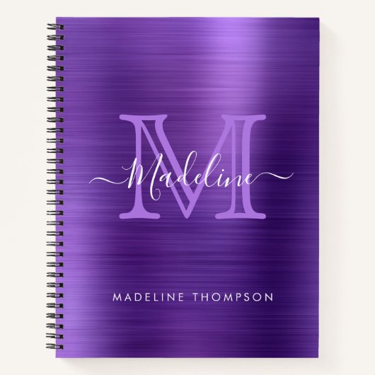 Metallic geborsteld Paars modern Script-monogram Notitieboek (Voorkant)