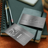 Metallic geborsteld staal zilveren script QR-code Visitekaartje