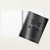 Metallic geborsteld zwart monogram elegant script planner (Display)