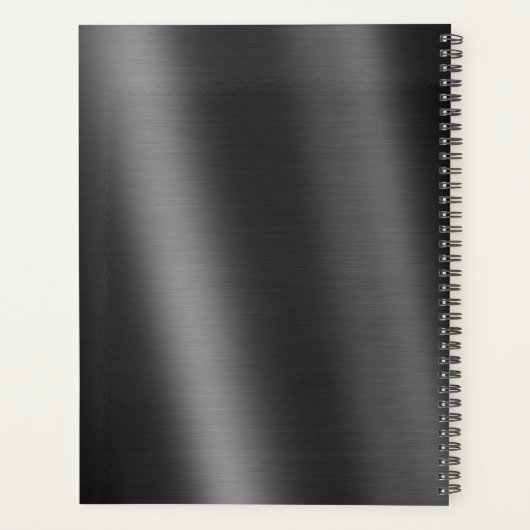 Metallic geborsteld zwart monogram elegant script planner (Achterkant)