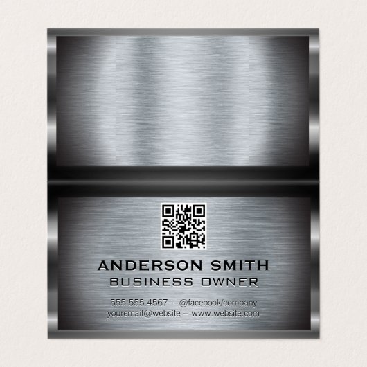 Metallic geborstelde achtergrond | QR-code Visitekaartje (Buitenkant ongevouwen)