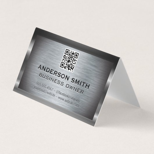 Metallic geborstelde achtergrond | QR-code Visitekaartje (Voorkant)