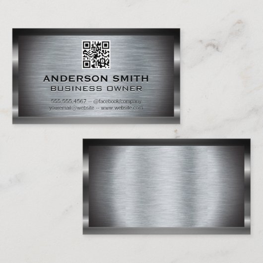 Metallic geborstelde achtergrond | QR-code Visitekaartje (Voorkant / Achterkant)