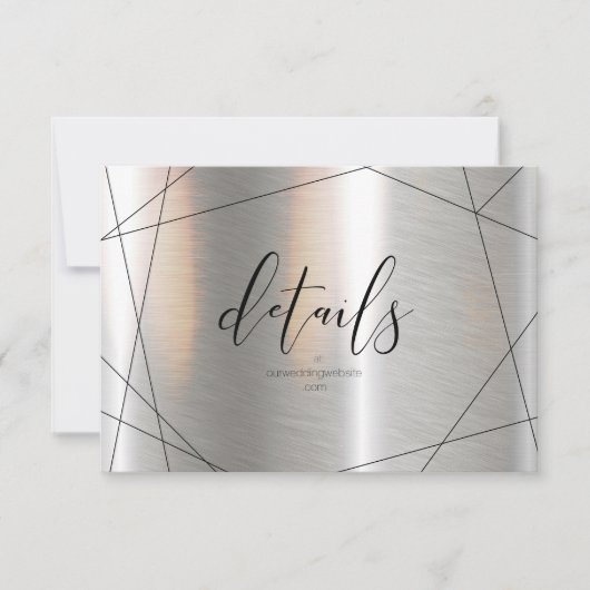 Metallic Geometric Wedding Details Silver ID648 RSVP Kaartje (Voorkant)