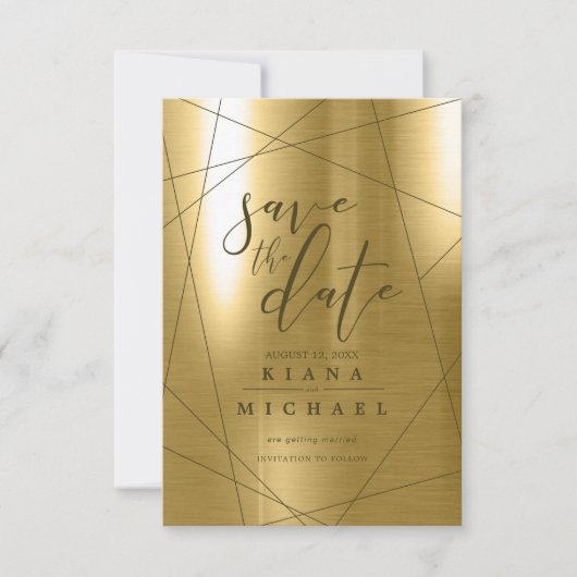 Metallic Geometric Wedding Gold ID648 Save The Date (Voorkant)