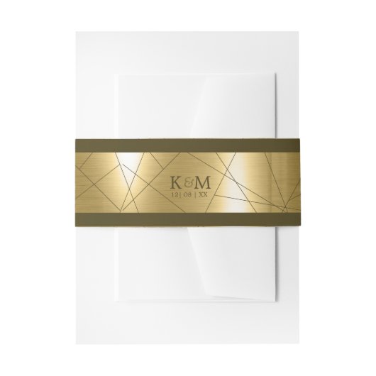 Metallic Geometric Wedding Gold ID648 Uitnodigingen Wikkel (Voorkant Voorbeeld)