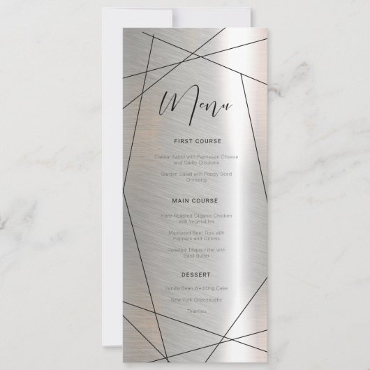 Metallic Geometric Wedding Menu Silver/Black ID648 (Voorkant)