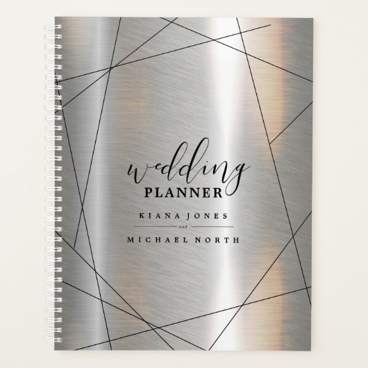Metallic Geometric Wedding Plans Silver/Blk ID648 Planner (Voorkant)