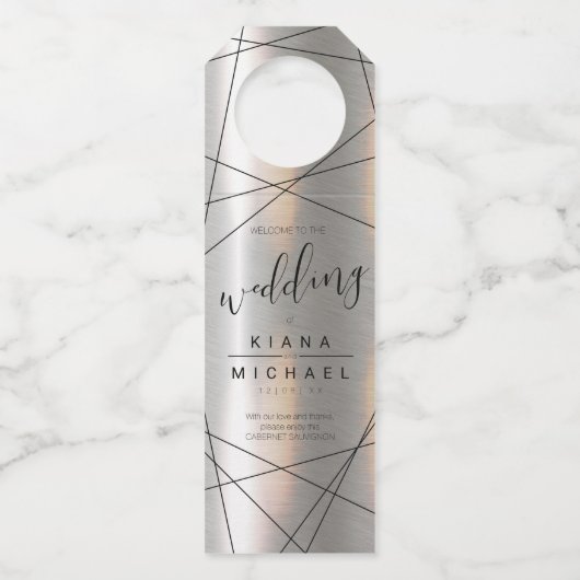Metallic Geometric Wedding Silver/Black ID648 Flessenhanger (Voorkant)