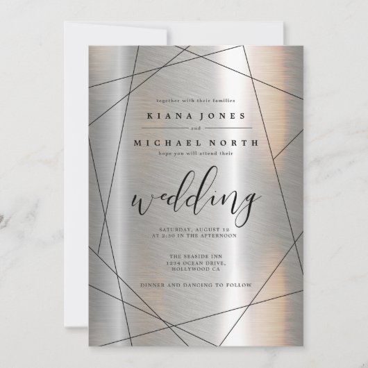 Metallic Geometric Wedding Silver/Black ID648 Kaart (Voorkant)