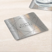 Metallic Geometric Wedding Silver/Black ID648 Kartonnen Onderzetters (Schuin)
