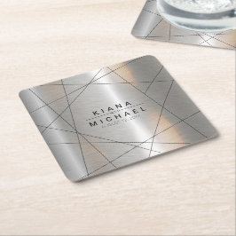 Metallic Geometric Wedding Silver/Black ID648 Kartonnen Onderzetters