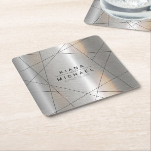 Metallic Geometric Wedding Silver/Black ID648 Kartonnen Onderzetters