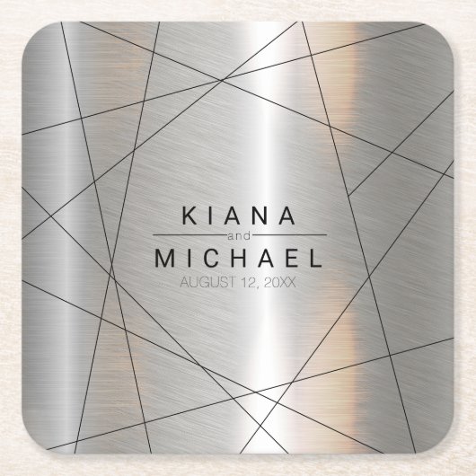 Metallic Geometric Wedding Silver/Black ID648 Kartonnen Onderzetters (Voorkant)