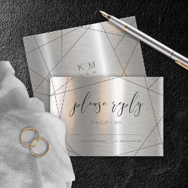 Metallic Geometric Wedding Silver/Black ID648 RSVP Kaartje