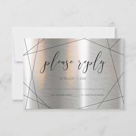 Metallic Geometric Wedding Silver/Black ID648 RSVP Kaartje (Voorkant)