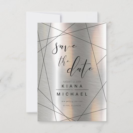 Metallic Geometric Wedding Silver/Black ID648 Save The Date (Voorkant)