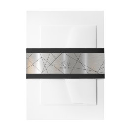 Metallic Geometric Wedding Silver/Black ID648 Uitnodigingen Wikkel
