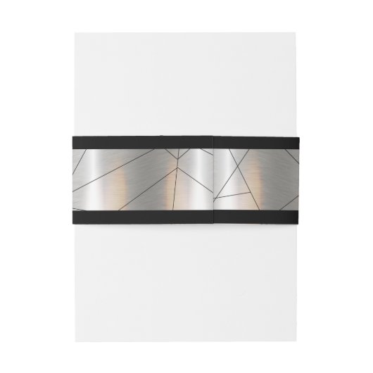 Metallic Geometric Wedding Silver/Black ID648 Uitnodigingen Wikkel (Achterkant Voorbeeld)