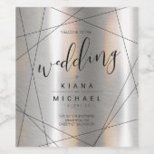 Metallic Geometric Wedding Silver/Black ID648 Wijn Etiket (Enkel label)