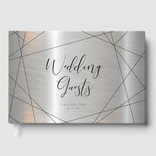 Metallic Geometric Wedding Silver ID648 Gastenboek (Voorkant)