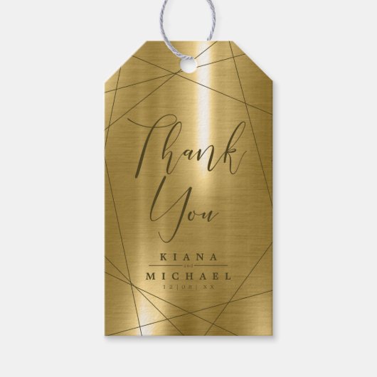 Metallic Geometrisch Dank Je Wel Goud ID648 Cadeaulabel (Voorkant)