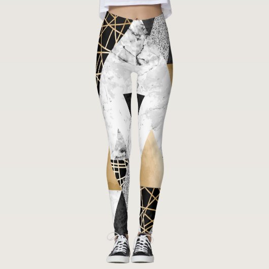 Metallic geometrisch: goud zilver marmer leggings (Voorkant)