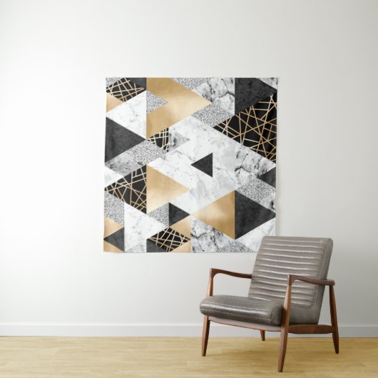 Metallic geometrisch: goud zilver marmer wandkleed (In Situ (horizontaal))