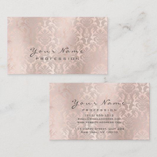 Metallic Glam Blush Roos Gold Skinny Damask Visitekaartje (Voorkant / Achterkant)