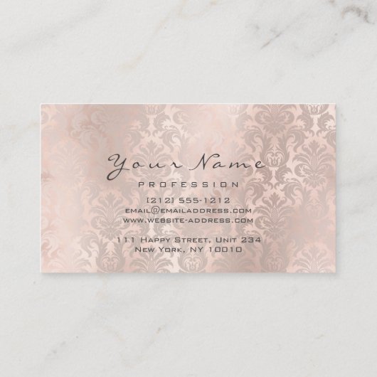 Metallic Glam Blush Roos Gold Skinny Damask Visitekaartje (Achterkant)