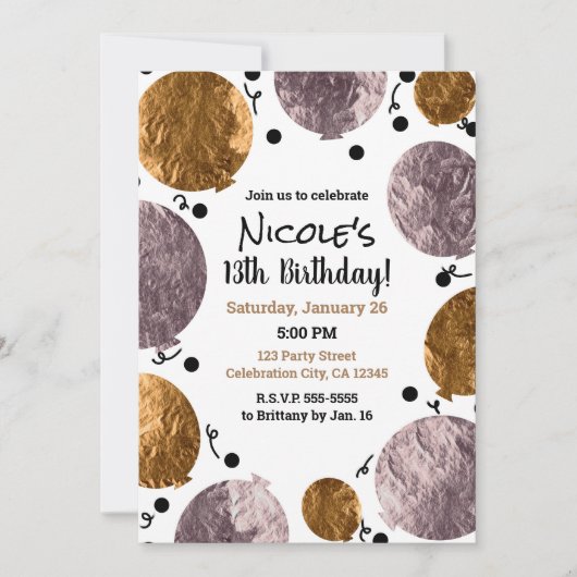 Metallic Glam Roze Rose Gouden Ballonnen Verjaarda Kaart (Voorkant)