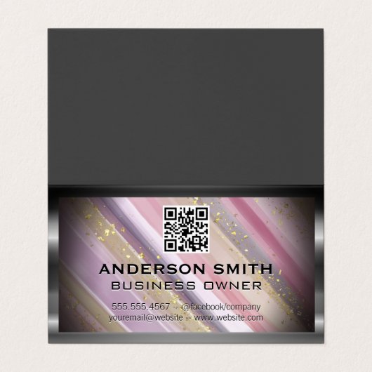Metallic Glitter Geborsteld | Qr Code Visitekaartje (Buitenkant ongevouwen)